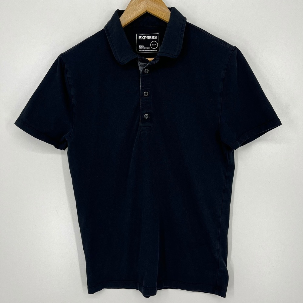 Express Mens Polo Shirt Navy Blue Stretch Moisture Wicking Short Sleeve Small